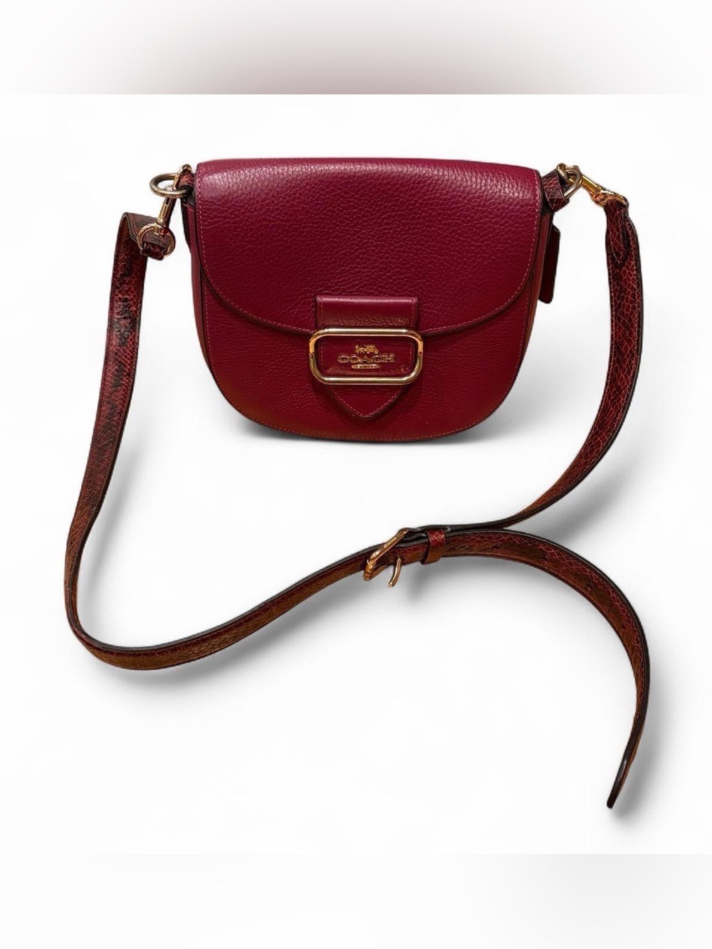 Coach Morgan Saddle Bag Black Cherry CE566 Snake Trim Strap EUC